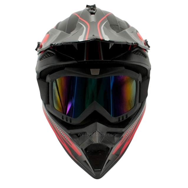 Шолом, закритий крос/ендуро (S) DOT/АТV EDX 023 чорно-червоний глянець з дашком + окуляри фото westvelo.com