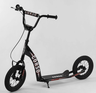 Самокат дитячий 2-х колісний, надувні колеса 12 Corso CR-T 5656 чорний, ручне переднє гальмо