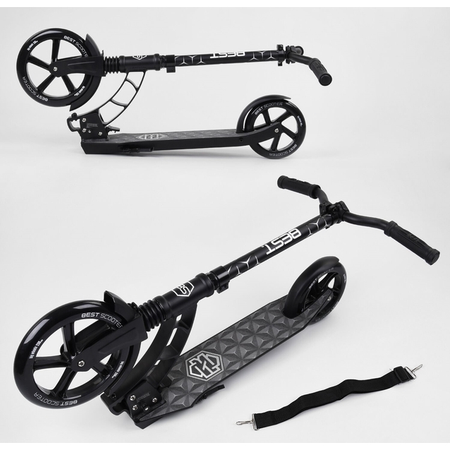 Самокат дитячий 2-х колісний, PU Best Scooter 47351 чорний, колеса Ø230-180mm, 1 амортизатор фото westvelo.com