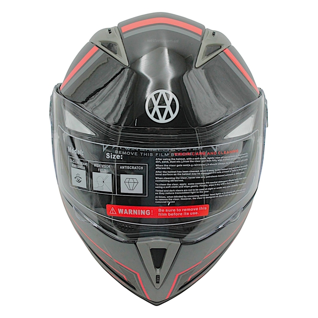 Мото шолом, трансформер (L) (59-60) VLAND 158 чорно-червоний глянець з відкидними окулярами фото westvelo.com