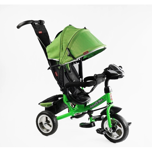 Дитячий велосипед 3-х колісний з батьківською ручкою, з дашком, колеса - EVA (піна) Best Trike 69-067 салатовий, d=25см переднє, d=20см задні, фара музична, USB, Bluetooth фото westvelo.com