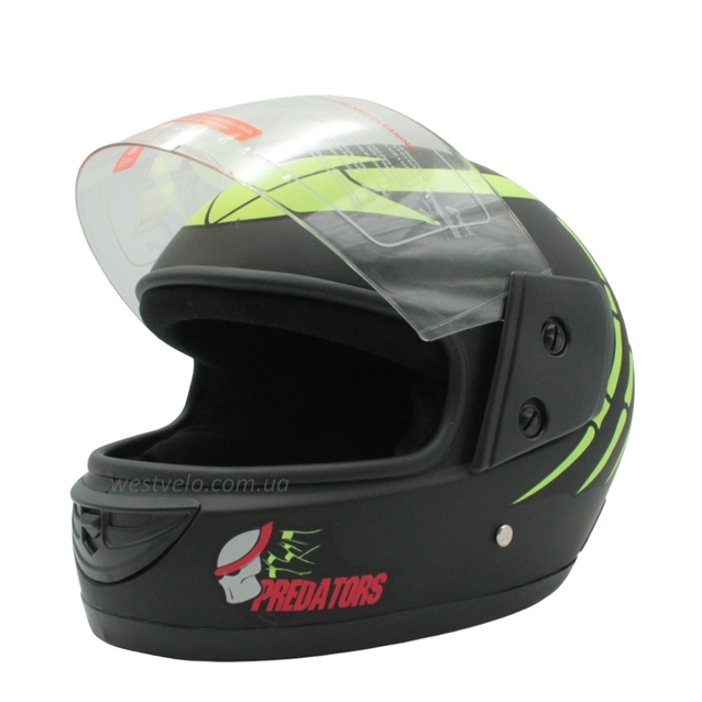 Мото шолом, закритий (XS) F2 "PREDA TORS" чорно-салатовий матовий (825-4) фото westvelo.com