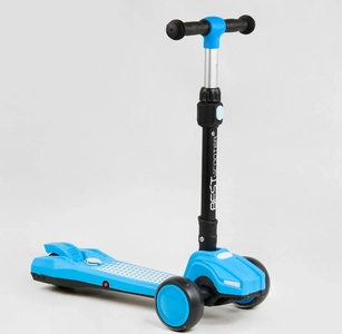 Самокат дитячий 3-х колісний, Best Scooter LT-10635 блакитний, колеса PU Ø120mm/90mm, пластмасовий, світло, звук машини, дим, складне кермо