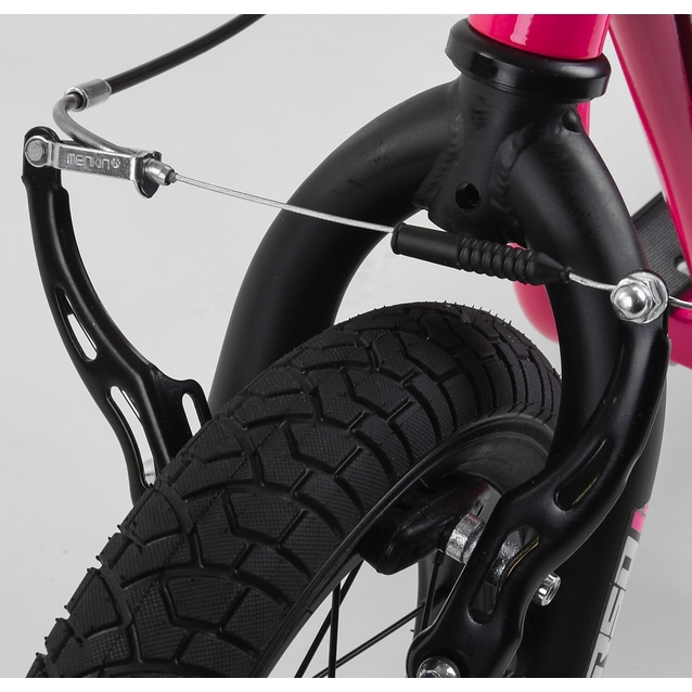 Самокат дитячий 2-х колісний, надувні колеса 12 Corso JT 47117 рожево-чорний, ручне переднє гальмо фото westvelo.com