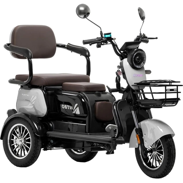 Трицикл Corso «OSTIN» SN-639580, двигун 1000W, акумулятор 72V/23Ah графеновий, сірий + 1 ящик. акум, колеса 10" фото westvelo.com