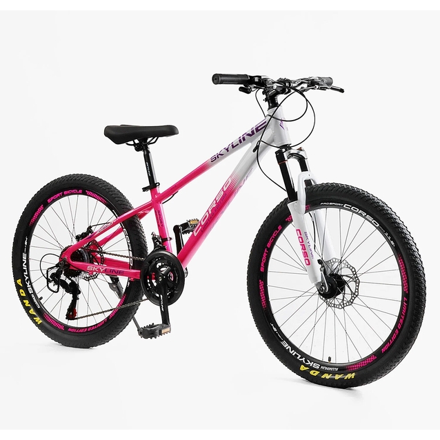 Велосипед 24 AL Corso «SKYLINE» SL-60804 алюміній 11", (к-т SHIMANO) біло-рожевий фото westvelo.com