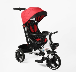 Дитячий велосипед 3-кол з батьківською ручкою, з даш, PU BestTrike «OSCAR» 6390/22-918 червоний, поворотне сидіння, складне кермо, кошик, телескопічна ручка