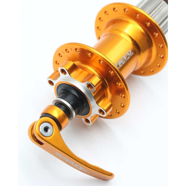 Втулка задня, (AL) TATU-BIKE, касета 8-9S, 4 пром підшипники, диск гальма 6 болтів, ексцентрик, золота (14Gx36H) фото westvelo.com