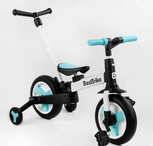 Велобіг-трансформер, 2-кол з батьківською ручкою, PU 10 BestTrike алюміній 56659 біло-блакитний, складний, батьківська ручка, знімні педалі