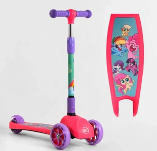 Самокат дитячий 3-х колісний, Best Scooter «MY LITTLE PONY» 68055 рожевий, колеса PU Ø120mm/80mm зі світлом, складне кермо