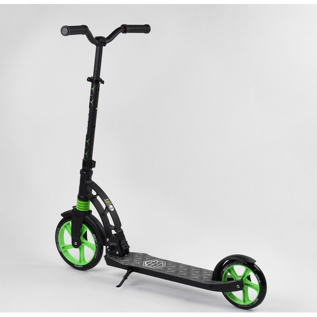 Самокат дитячий 2-х колісний, PU Best Scooter 62798 чорно-салатовий, колеса Ø230-180mm, 1 амортизатор фото westvelo.com