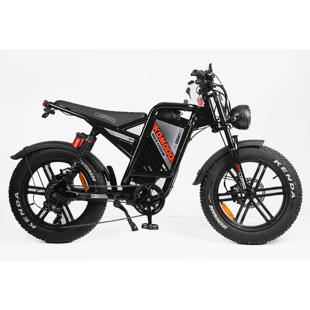 Електрофетбайк 20 ST Corso «KOMODO MAX» KM-73100 сталь, двигун 1200W, акумулятор 60V 21Ah літієвий, (к-т SHIMANO) чорно-помаранчевий, литі колеса фото westvelo.com