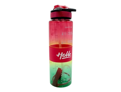 Фляга 1000 ml харч.пластик HELLO (ремінець з трубкою) мікс кольорів