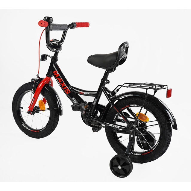 Дитячий велосипед 14 ST Corso «MAXIS» CL-14602 чорно-червоний, ручне гальмо, дзвіночок, сидіння з ручкою, додаткові колеса фото westvelo.com