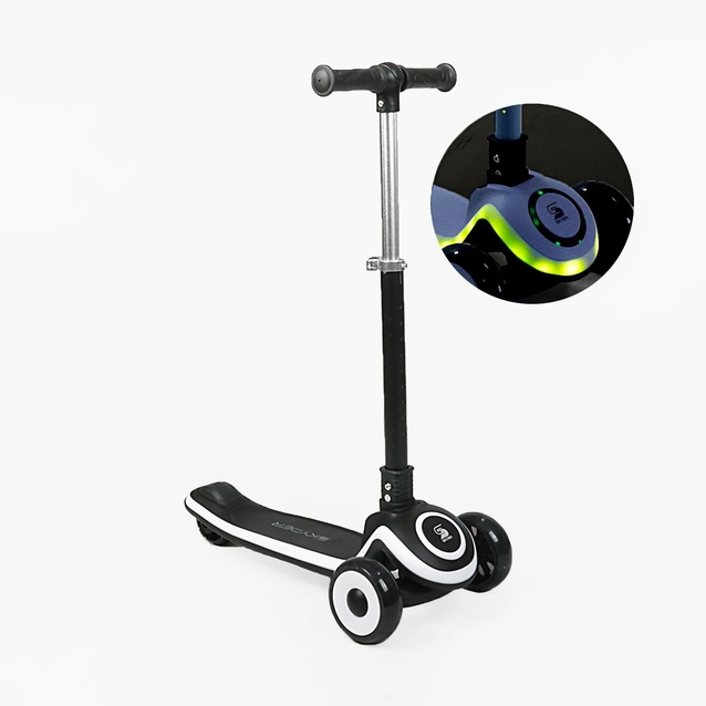 Самокат дитячий 3-х колісний Skyper S-605-83 L чорний, колеса PU Ø125mm/35mm зі світлом, підсвічування платформи та керма, кермо складне фото westvelo.com