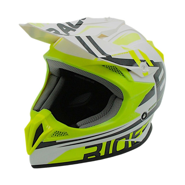 Шолом, закритий крос/ендуро (XL 61-62) АТV Forsage Rider  030 біло-жовтий глянець з дашком + окуляри фото westvelo.com