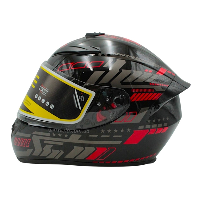Мото шолом, закритий (L) QIKE TRON "1015-3" чорно-сіро-червоний, глянцевий фото westvelo.com