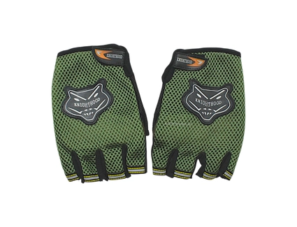 Мото рукавиці (L) "KNI0HTHOOD" чорно-зелені (з відкритими пальцями)