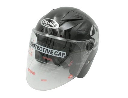 Мото шолом, відкритий (L) "DAVID" D017, Willys Star, чорний глянцевий