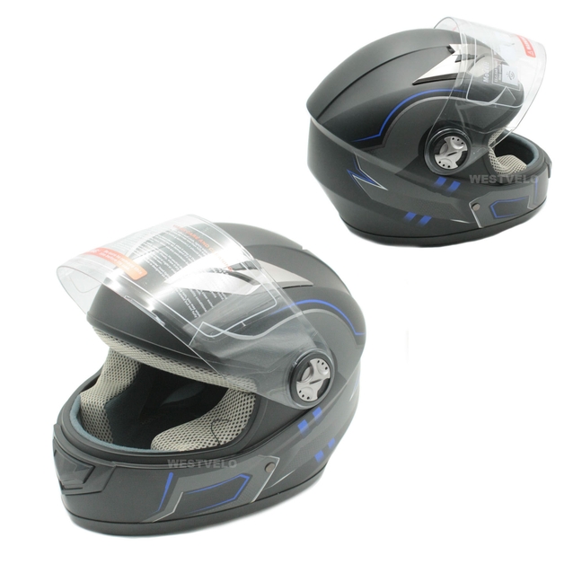 Мото шолом, закритий (XS 53-54) F2 830-1 Інтеграл, Neon blue #1, чорний матовий фото westvelo.com