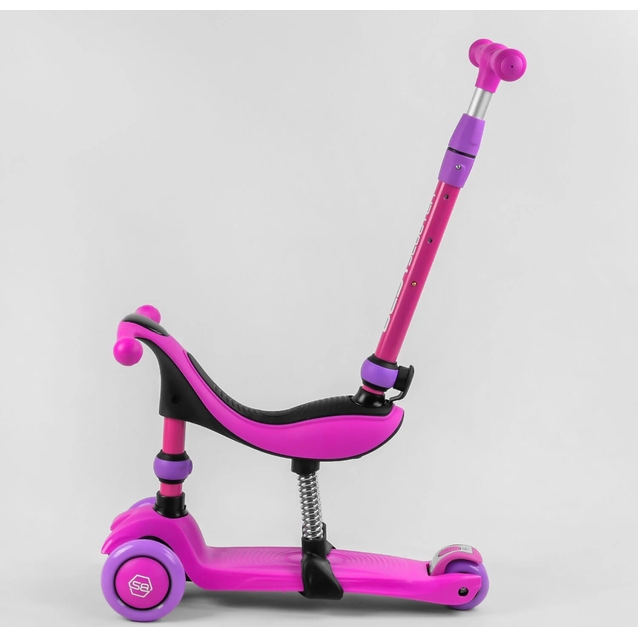 Самокат 3в1 Best Scooter 26566 колеса PU 120х80mm зі світлом, сидіння, амортизатори, батьківська ручка, рожево-фіолетовий фото westvelo.com