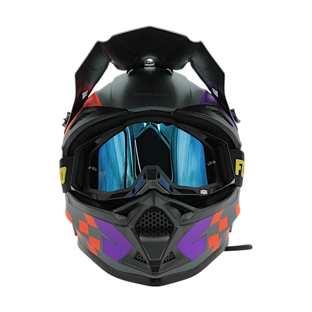 Шолом, закритий крос/ендуро (XL) АТV EDX 026-2 сіро-фіолетово-помаранчевий матовий з дашком + окуляри фото westvelo.com