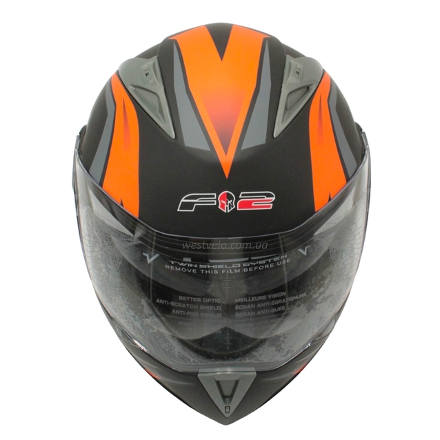 Мото шолом, трансформер (S 55-56) F2 158 Neon orange, чорний, матовий з відкидними окулярами фото westvelo.com