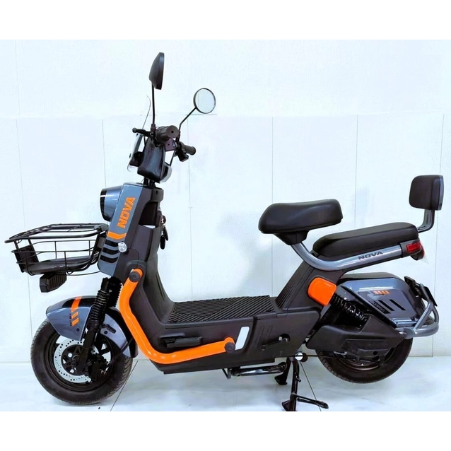 Електроскутер Corso «NOVA» N-870366, двигун 1000W, акумулятор 72V/20Ah графеновий, графітово-помаранчевий, колеса 10" + 1 ящик. акум фото westvelo.com