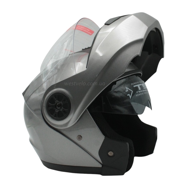 Мото шолом, трансформер (S 55-56) BLD-159 сірий глянець, з відкидними окулярами фото westvelo.com