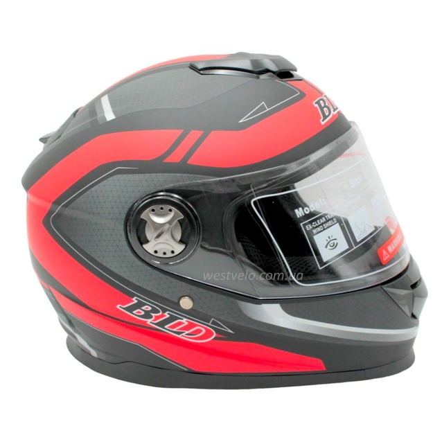 Мото шолом, закритий (S 55-56) BLD-М65 інтеграл, чорний матовий з червоним малюнком фото westvelo.com