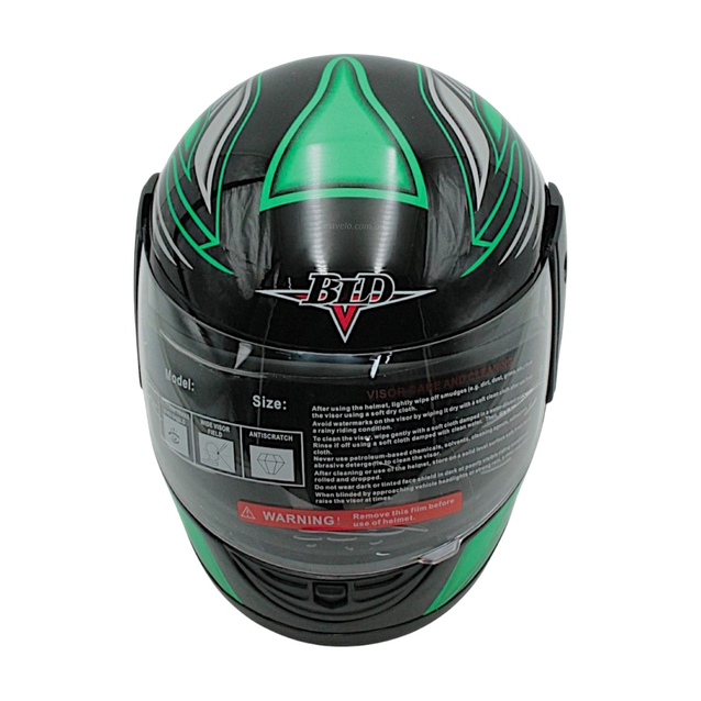Мото шолом, закритий (L 59-60) BLD чорно-зелений, глянець (825) фото westvelo.com