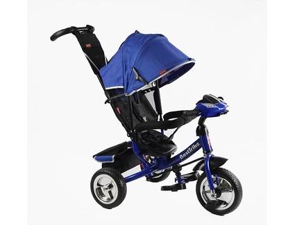 Дитячий велосипед 3-х колісний з батьківською ручкою, з дашком, колеса - EVA (піна) Best Trike 68-640 темно-синій, d=25см переднє, d=20см задні, фара музична, USB, Bluetooth