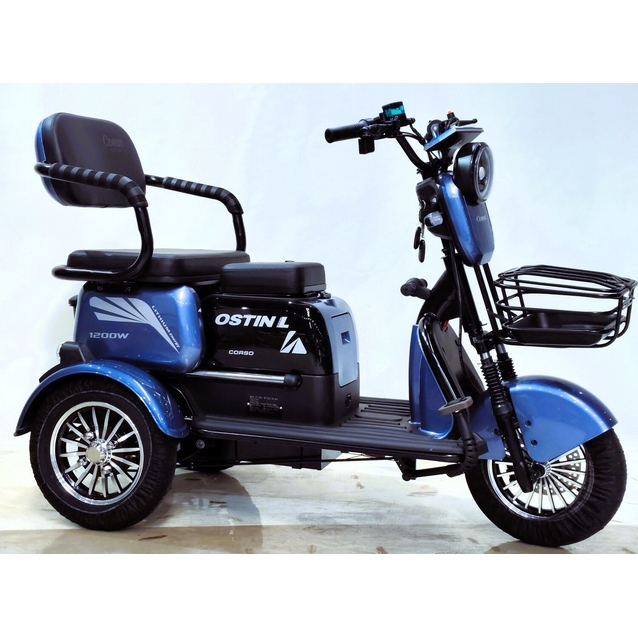 Трицикл Corso «OSTIN L» NL-329144, двигун 1200W, акумулятор 72V 24Ah літій-залізно-фосфатний, синій + 1 ящик. акум, колеса 10" фото westvelo.com