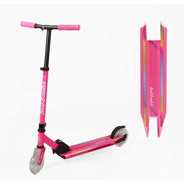 Самокат дитячий 2-х колісний, PU Best Scooter L-80864 рожевий, AL, Ø145mm, диски коліс, дека, вилка зі світлом фото westvelo.com