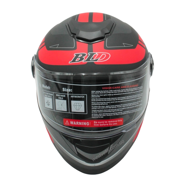 Мото шолом, закритий (M 57-58) BLD-М65 інтеграл, чорний матовий з червоним малюнком фото westvelo.com