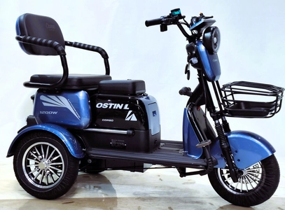 Трицикл Corso «OSTIN L» NL-329144, двигун 1200W, акумулятор 72V 24Ah літій-залізно-фосфатний, синій + 1 ящик. акум, колеса 10"