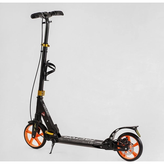Самокат дитячий 2-х колісний, PU Best Scooter «FACTOR» BS-98033 чорно-помаранчевий,, Ø200mm, AL, 2 амортизатора, фляготримач фото westvelo.com