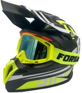 Шолом, закритий крос/ендуро (М) АТV Forsage Rider  029 чорно-жовтий глянець з дашком  + окуляри
