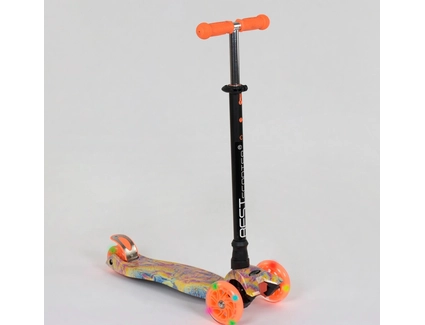 Самокат дитячий 3-х колісний, Best Scooter «MAXI» 25597 / 779-1340 помаранчевий, колеса PU Ø120mm/80mm зі світлом, пластмасовий, трубка керма алюмінієва