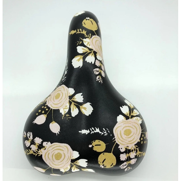 Сідло мтв №663 жіноче, широке, чорне з квітами фото westvelo.com