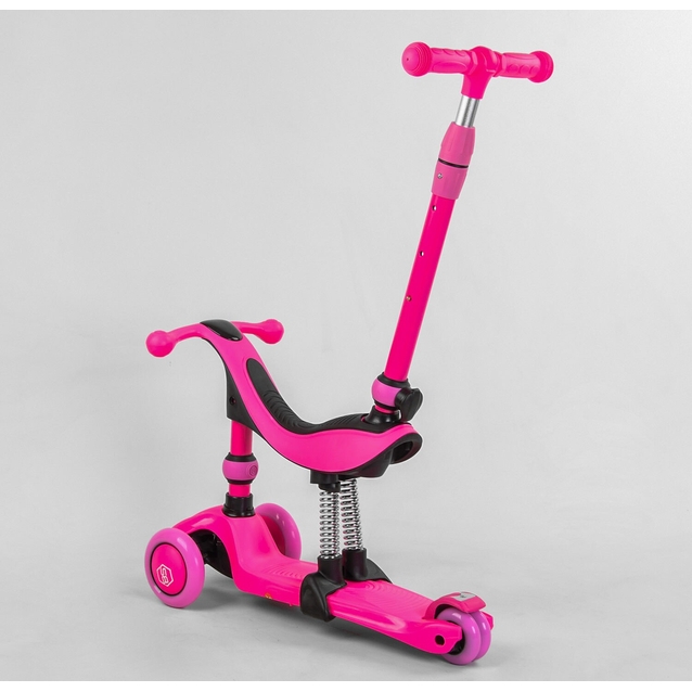 Самокат 3в1 Best Scooter 23180, колеса PU 120х80mm зі світлом, сидіння, амортизатори, батьківська ручка, рожевий фото westvelo.com