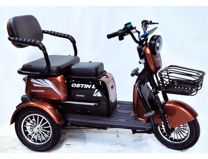 Трицикл Corso «OSTIN L» NL-934068, двигун 1200W, акумулятор 72V 24Ah літій-залізно-фосфатний, коричневий + 1 ящик. акум, колеса 10"