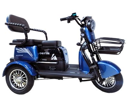 Трицикл Corso «OSTIN PRO» SN-306914, двигун 1200W, акумулятор 72V 28Ah графеновий, синій + 1 ящик. акум, колеса 10"