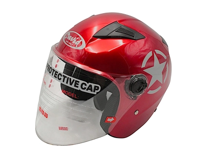 Мото шолом, відкритий (L) "DAVID" D017, Willys Star, червоний глянцевий