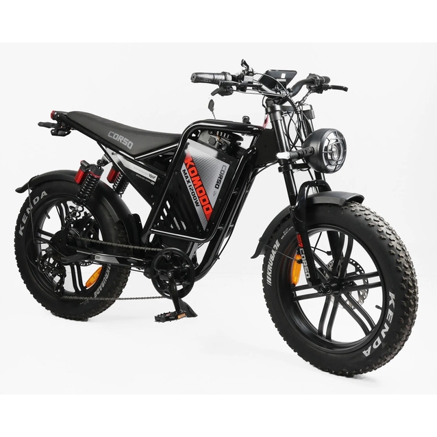 Електрофетбайк 20 ST Corso «KOMODO MAX» KM-73100 сталь, двигун 1200W, акумулятор 60V 21Ah літієвий, (к-т SHIMANO) чорно-помаранчевий, литі колеса фото westvelo.com