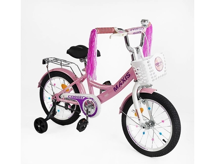 Дитячий велосипед 18 ST Corso «MAXIS» CL-18699 рожево-білий, ручне гальмо, дзвіночок, сидіння з ручкою, додаткові колеса
