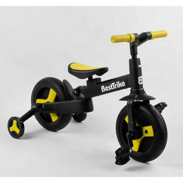 Велобіг-трансформер, 2-кол з батьківською ручкою, PU 10 BestTrike алюміній 58195 чорно-жовтий, складний, батьківська ручка, знімні педалі фото westvelo.com