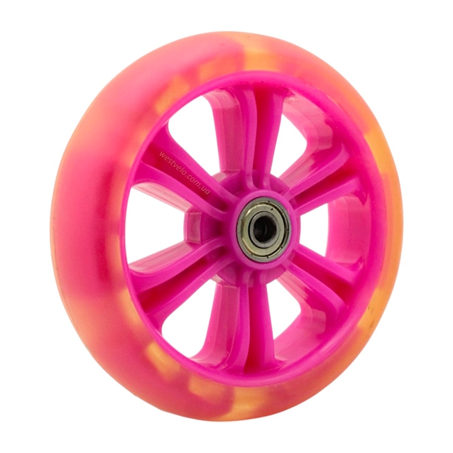 Колесо самоката дитячого поліуретан Ø135мм, діодне, рожевий фото westvelo.com