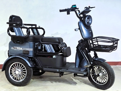 Трицикл Corso «PROTEX POWER» PL-934170, двигун 1200W, акумулятор 72V 24Ah літій-залізно-фосфатний, графітовий + 1 ящик. акум, колеса 10"