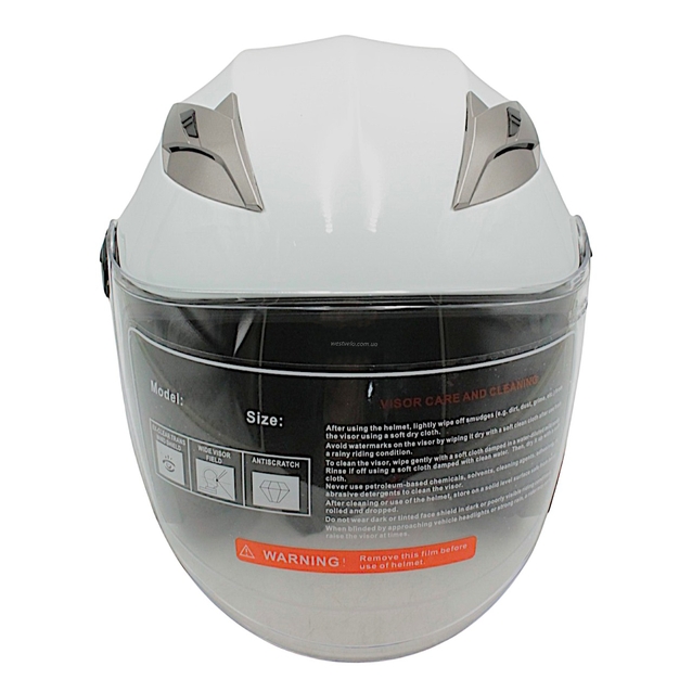 Мото шолом, відкритий (S) (55-56см) BLD-708 білий глянець з відкидними окулярами фото westvelo.com